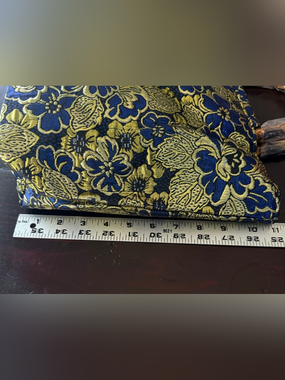 Blue & Gold metalic Floral Tote Bag 
with Bambo inspired handles large 
Bag NWT - Picture 8 of 10
